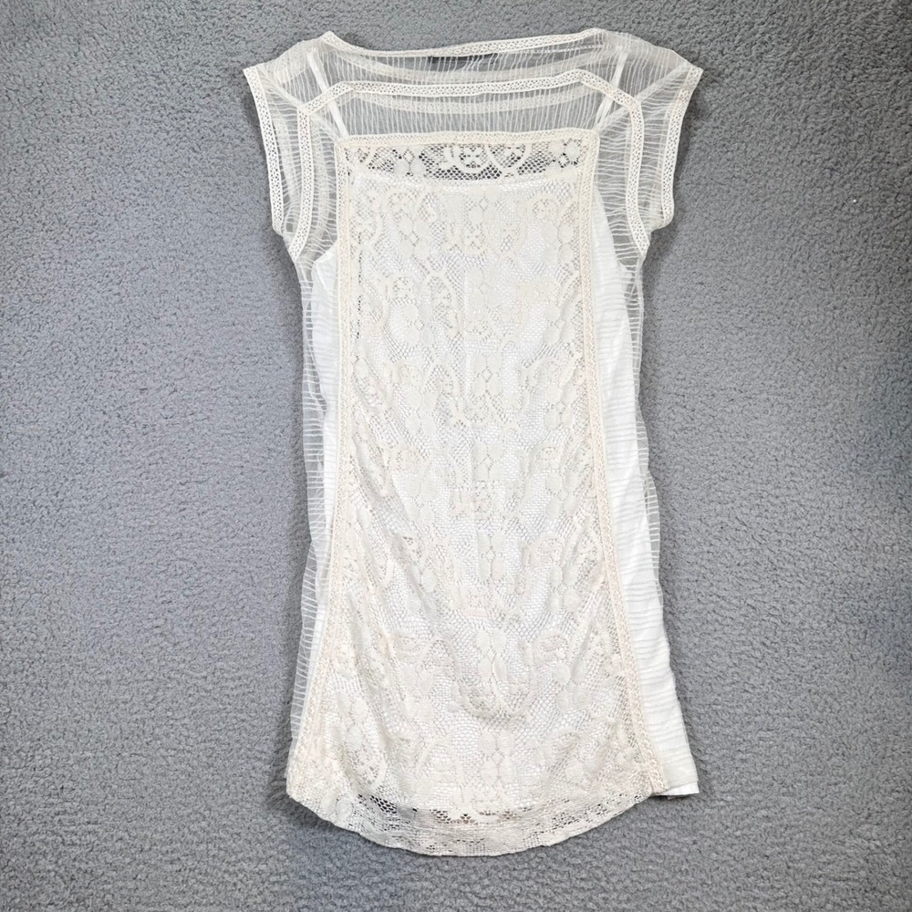 Zara Woman Lace Shift Mini Dress Women's L Ivory Sheer Layered Bridal Coquette - Picture 12 of 12
